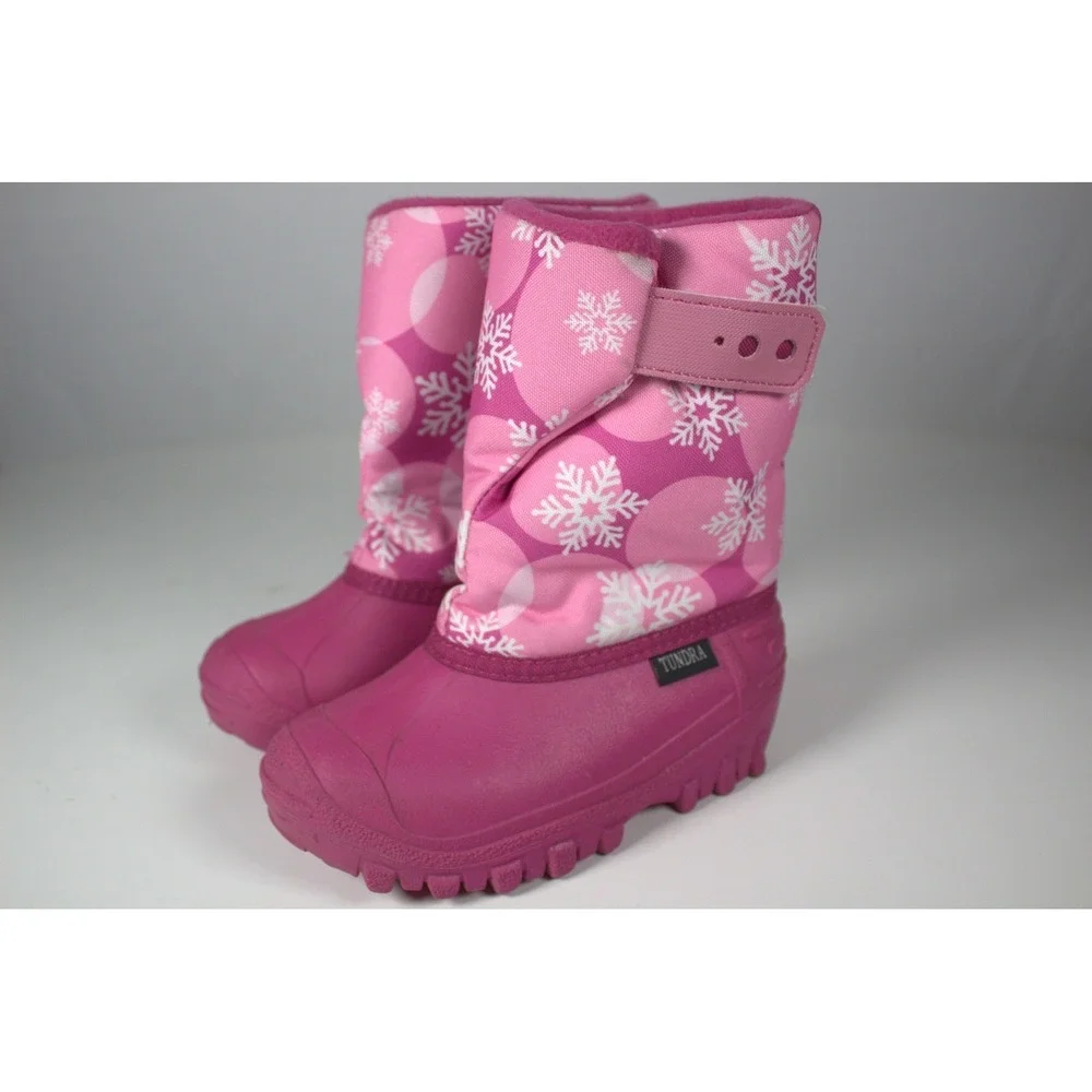Tundra Teddy Girls US 10 Pink Snow Boots Snowflakes Print Winter Waterproof